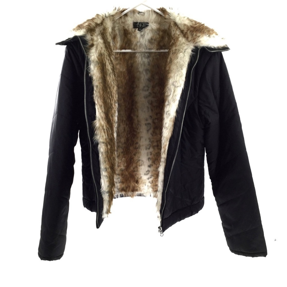 Diva Faux Rabbit Fur ‎ Black Jacket